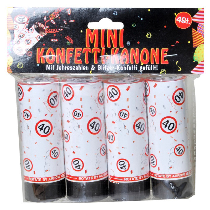 Udo Schmidt Mini-Konfett-Konen 40 mit Jahreszahlen- & Glitzer-Konfetti gefüllt 4-tlg